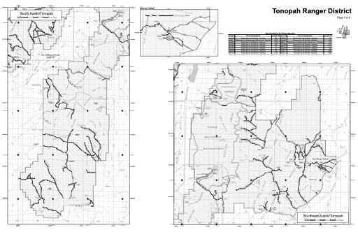 Motor Vehicle Use Map (MVUM) of the Southeast Austin/Tonopah area in Humboldt-Toiyabe National Forest (NF) in Nevada. Published by the U.S. Forest Service (USFS).