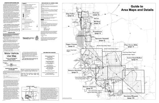 Motor Vehicle Use Map (MVUM) of the Carson and Bridgeport area in Humboldt-Toiyabe National Forest (NF) in Nevada. Published by the U.S. Forest Service (USFS).