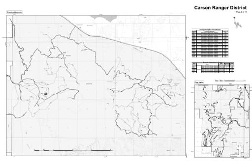 Motor Vehicle Use Map (MVUM) of the Peavine Mountain area in Humboldt-Toiyabe National Forest (NF) in Nevada. Published by the U.S. Forest Service (USFS).