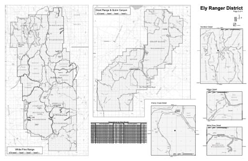 Motor Vehicle Use Map (MVUM) of the White Pine Range area in Humboldt-Toiyabe National Forest (NF) in Nevada. Published by the U.S. Forest Service (USFS).