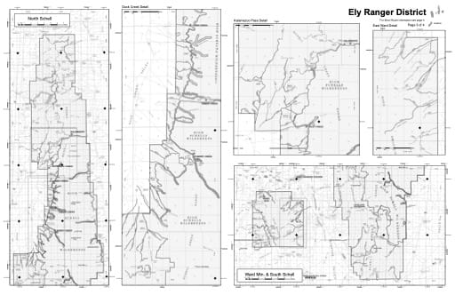 Motor Vehicle Use Map (MVUM) Detail of the Duck Creek area in Humboldt-Toiyabe National Forest (NF) in Nevada. Published by the U.S. Forest Service (USFS).