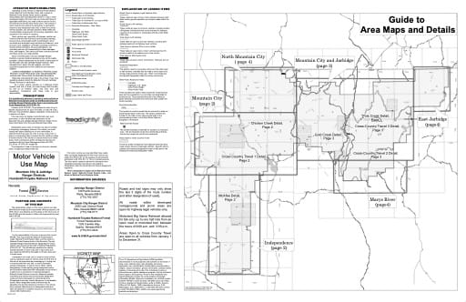 Motor Vehicle Use Map (MVUM) of the Mountain City & Jarbidge area in Humboldt-Toiyabe National Forest (NF) in Nevada. Published by the U.S. Forest Service (USFS).