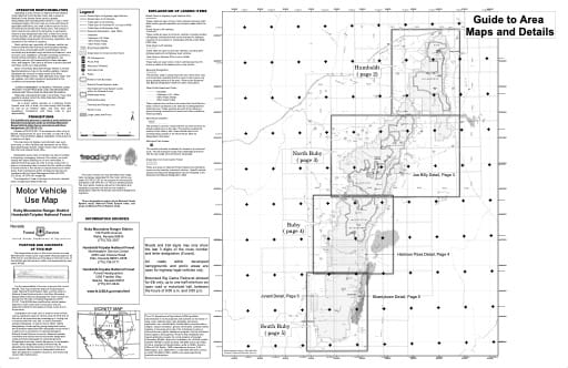 Motor Vehicle Use Map (MVUM) of the Ruby Mountains area in Humboldt-Toiyabe National Forest (NF) in Nevada. Published by the U.S. Forest Service (USFS).