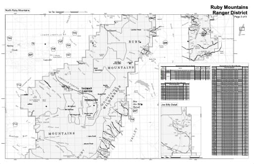 Motor Vehicle Use Map (MVUM) of the North Ruby Mountains area in Humboldt-Toiyabe National Forest (NF) in Nevada. Published by the U.S. Forest Service (USFS).
