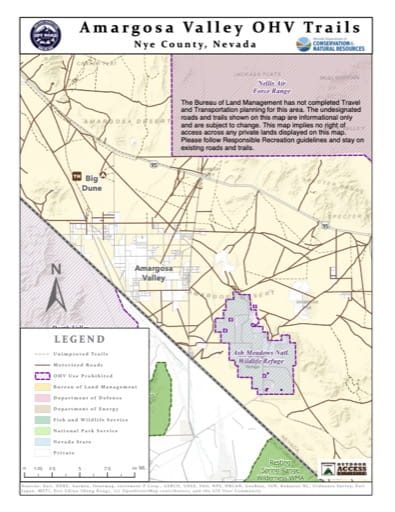Off-Highway Vehicle (OHV) Trails Map of Amargosa Big Dune in Nevada. Published by Nevada Off-Highway Vehicles Program.