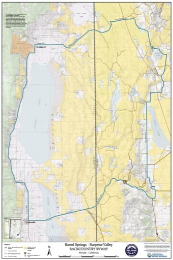 Off-Highway Vehicle (OHV) Trails Map of Barrel Springs - Surprise Valley Backcountry Byway in California and Nevada. Published by Nevada Off-Highway Vehicles Program.