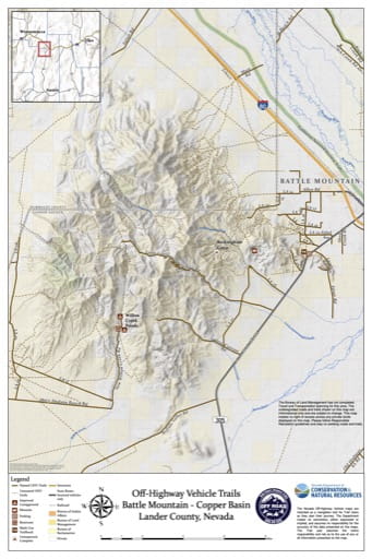 Off-Highway Vehicle (OHV) Trails Map of Battle Mountain - Copper Basin in Nevada. Published by Nevada Off-Highway Vehicles Program.