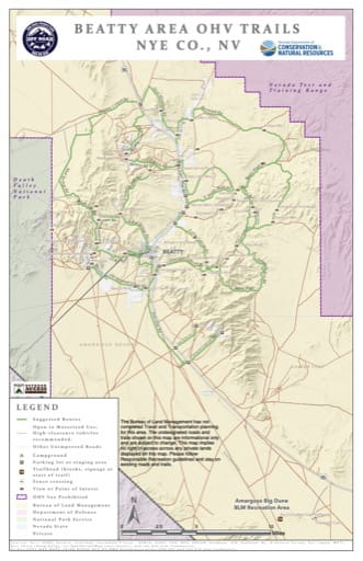 Off-Highway Vehicle (OHV) Trails Map of Beatty Area in Nevada. Published by Nevada Off-Highway Vehicles Program.