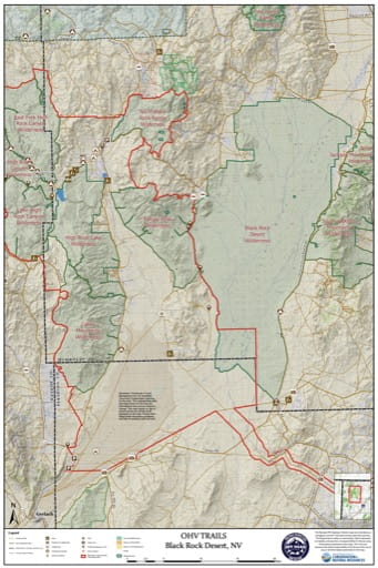 Off-Highway Vehicle (OHV) Trails Map of Black Rock Desert in Nevada. Published by Nevada Off-Highway Vehicles Program.