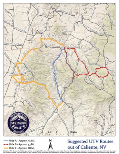 Off-Highway Vehicle (OHV) Trails Map of Caliente in Nevada. Published by Nevada Off-Highway Vehicles Program.
