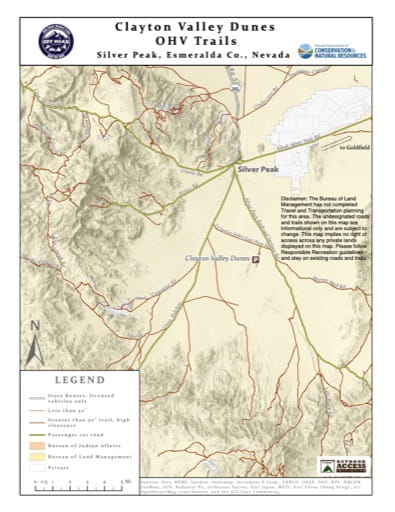 Off-Highway Vehicle (OHV) Trails Map of Clayton Valley Dunes in Nevada. Published by Nevada Off-Highway Vehicles Program.
