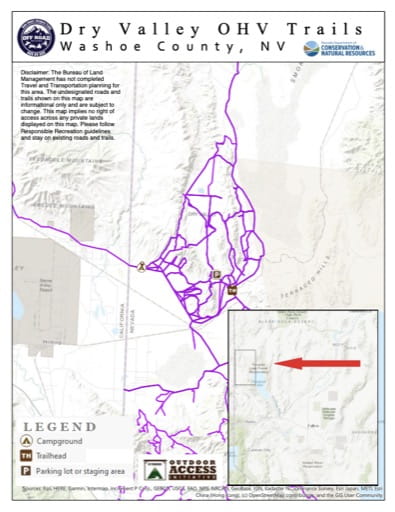 Off-Highway Vehicle (OHV) Trails Map of Dry Valley in Nevada. Published by Nevada Off-Highway Vehicles Program.