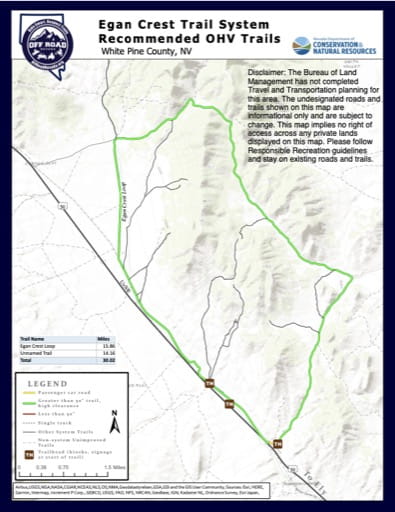 Off-Highway Vehicle (OHV) Trails Map of Egan Crest in Nevada. Published by Nevada Off-Highway Vehicles Program.