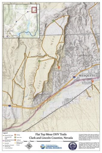 Off-Highway Vehicle (OHV) Trails Map of Flat Top Mesa in Nevada. Published by Nevada Off-Highway Vehicles Program.