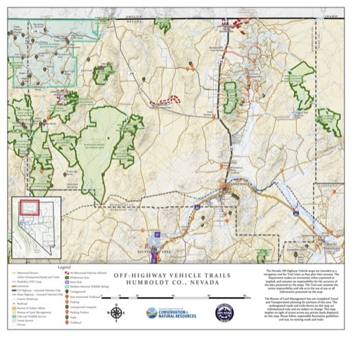 Off-Highway Vehicle (OHV) Trails Map of Humboldt County in Nevada. Published by Nevada Off-Highway Vehicles Program.