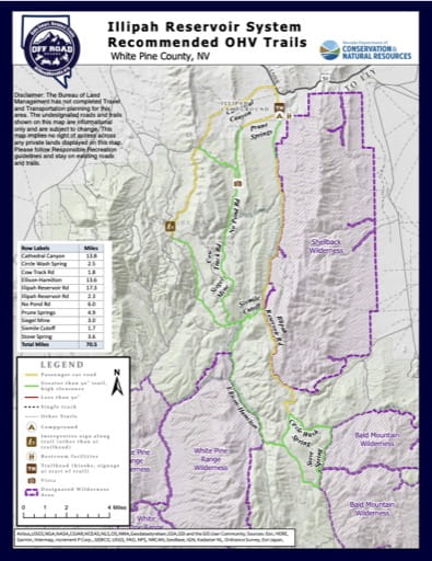 Off-Highway Vehicle (OHV) Trails Map of Illipah Reservoir in Nevada. Published by Nevada Off-Highway Vehicles Program.