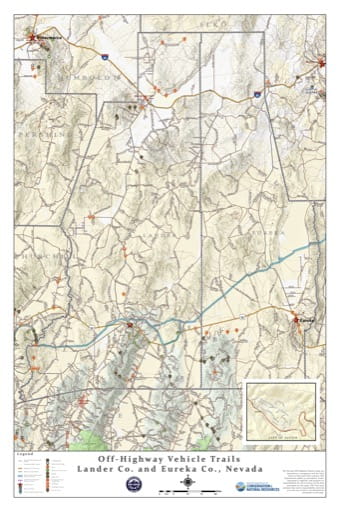 Off-Highway Vehicle (OHV) Trails Map of Lander and Eureka Counties in Nevada. Published by Nevada Off-Highway Vehicles Program.