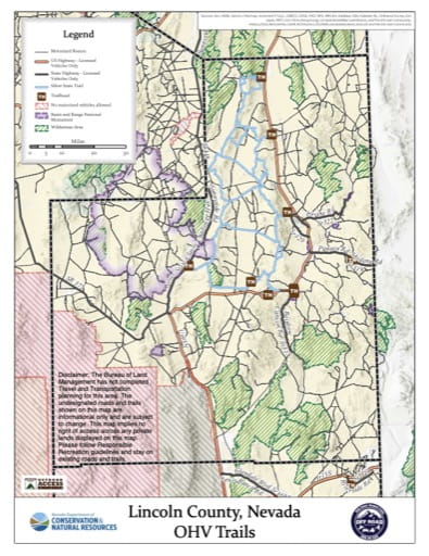 Off-Highway Vehicle (OHV) Trails Map of Lincoln County in Nevada. Published by Nevada Off-Highway Vehicles Program.