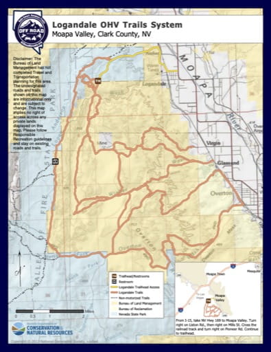 Off-Highway Vehicle (OHV) Trails Map of Logandale in Nevada. Published by Nevada Off-Highway Vehicles Program.