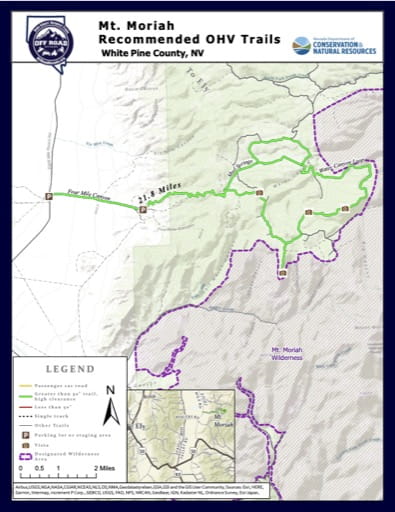 Off-Highway Vehicle (OHV) Trails Map of Mt. Moriah in Nevada. Published by Nevada Off-Highway Vehicles Program.