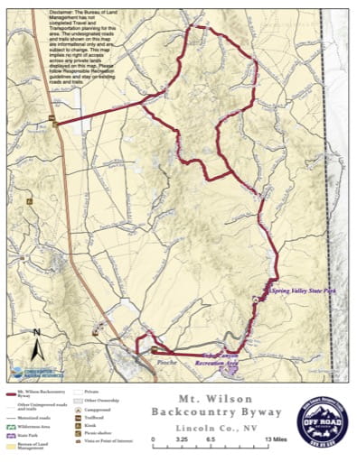 Off-Highway Vehicle (OHV) Trails Map of Mt. Wilson Backcountry Byway in Nevada. Published by Nevada Off-Highway Vehicles Program.