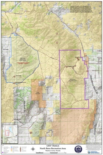 Off-Highway Vehicle (OHV) Trails Map of North Reno Recreation Area in Nevada. Published by Nevada Off-Highway Vehicles Program.