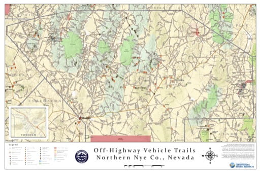 Off-Highway Vehicle (OHV) Trails and Northern Nye County in Nevada. Published by Nevada Off-Highway Vehicles Program.