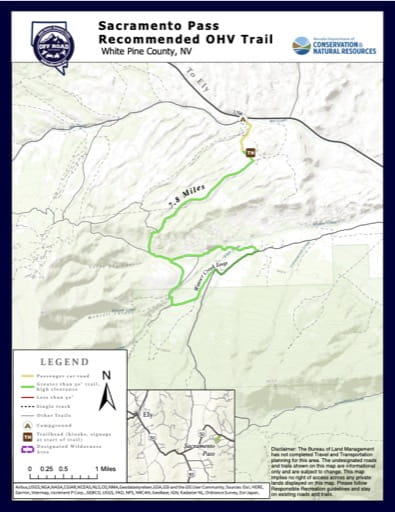 Off-Highway Vehicle (OHV) Trails Map of Sacramento Pass Recreation Area in Nevada. Published by Nevada Off-Highway Vehicles Program.