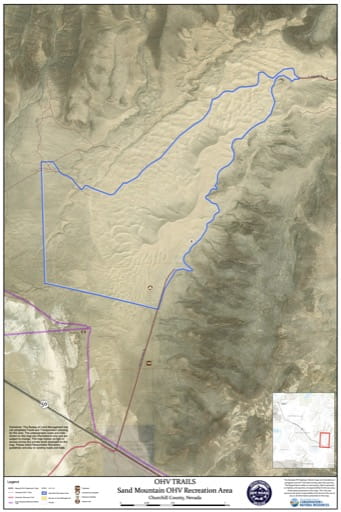Off-Highway Vehicle (OHV) Trails Map of Sand Mountain Recreation Area in Nevada. Published by Nevada Off-Highway Vehicles Program.