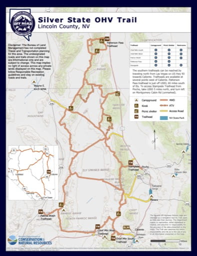 Off-Highway Vehicle (OHV) Trails Map of Silver State in Nevada. Published by Nevada Off-Highway Vehicles Program.