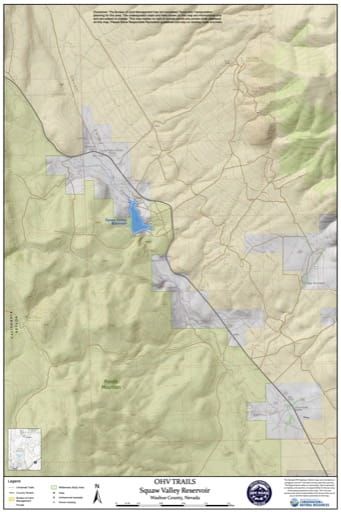 Off-Highway Vehicle (OHV) Trails Map of Squaw Valley Reservoir in Nevada. Published by Nevada Off-Highway Vehicles Program.