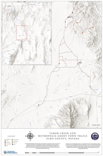 Off-Highway Vehicle (OHV) Trails Map of Tabor Creek and Metropolis Ghost Town in Nevada. Published by Nevada Off-Highway Vehicles Program.
