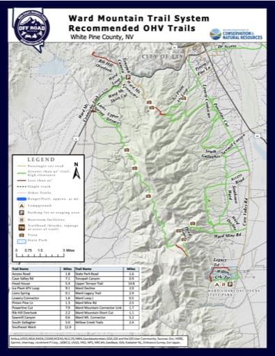 Off-Highway Vehicle (OHV) Trails Map of Ward Mountain in Nevada. Published by Nevada Off-Highway Vehicles Program.