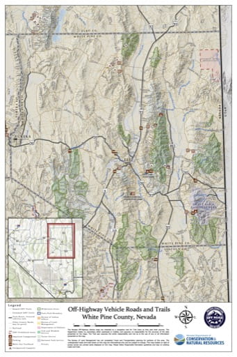 Off-Highway Vehicle (OHV) Trails Map of White Pine County in Nevada. Published by Nevada Off-Highway Vehicles Program.