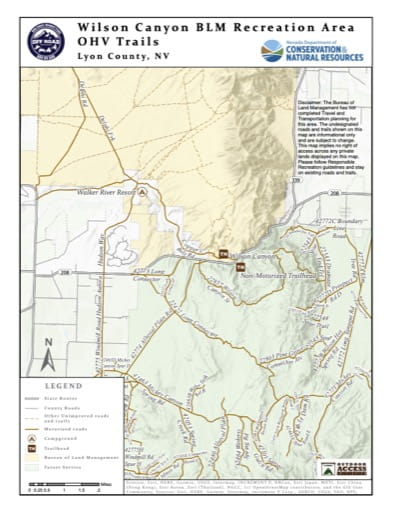 Off-Highway Vehicle (OHV) Trails Map of Wilson Canyon in Nevada. Published by Nevada Off-Highway Vehicles Program.