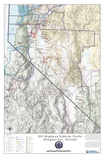Off-Highway Vehicle (OHV) Trails Map of Douglas County in Nevada. Published by Nevada Off-Highway Vehicles Program.