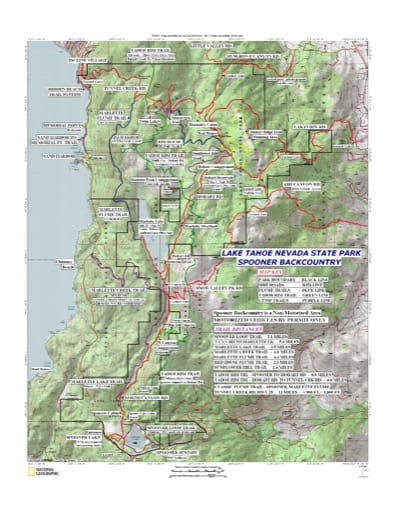 Trails Map of Spooner Lake & Backcountry - Lake Tahoe Nevada State Park (SP) in Nevada. Published by the Nevada State Parks.
