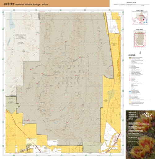 Visitor Map of the southern part of Desert National Wildlife Refuge (NWR) in Nevada. Published by the U.S. Fish and Wildlife Service (USFWS).