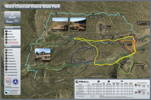 Recreation Map of Ward Charcoal Ovens State Historic Park (SHP) in Nevada. Published by Nevada State Parks.
