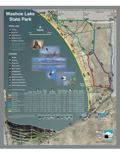 Recreation Map of Washoe Lake State Park (SP) in Nevada. Published by Nevada State Parks.