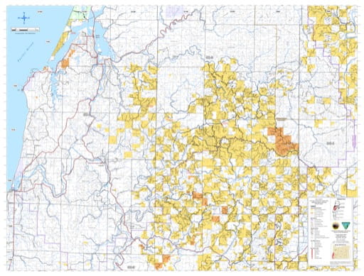 Southern part of the Coos Bay Transportation System Map in the BLM Umpqua Field Office area in Oregon. Published by the Bureau of Land Management (BLM).