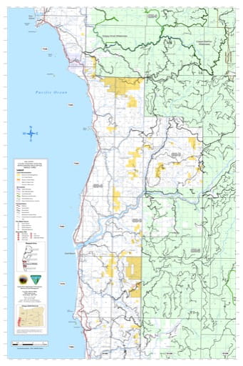 Middle part of the Coos Bay Transportation System Map in the BLM Myrtlewood Field Office area in Oregon. Published by the Bureau of Land Management (BLM).