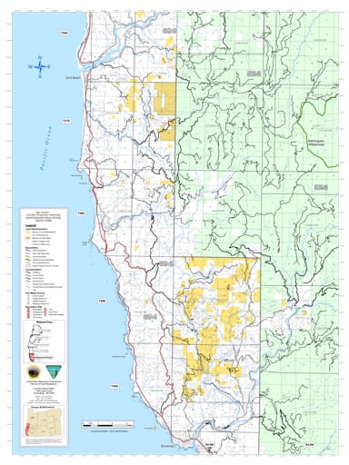 Southern part of the Coos Bay Transportation System Map in the BLM Myrtlewood Field Office area in Oregon. Published by the Bureau of Land Management (BLM).