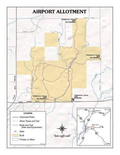 Trails Map of the BLM Airport Allotment area near Bend in Oregon. Published by the Bureau of Land Management (BLM).
