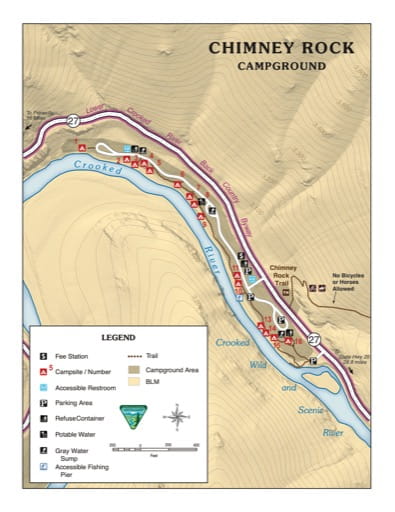 Map of Chimney Rock Campground in the BLM Prineville District in Oregon. Published by the Bureau of Land Management (BLM).