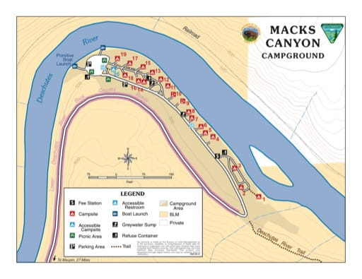 Map of Macks Canyon Campground in the BLM Prineville District in Oregon. Published by the Bureau of Land Management (BLM).