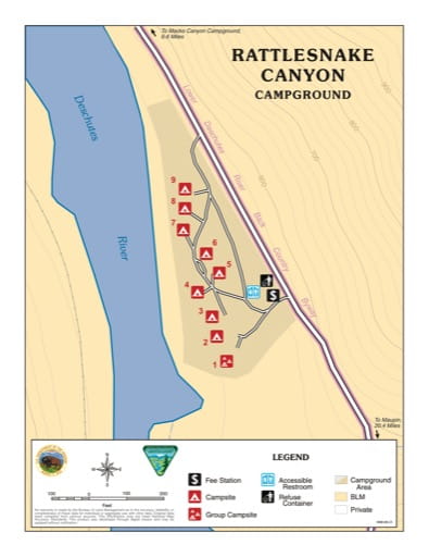 Map of Rattlesnake Canyon Campground in the BLM Prineville District in Oregon. Published by the Bureau of Land Management (BLM).