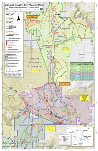Off-Highway Vehicle (OHV) Trails Map of Millican Valley OHV area in the BLM Prineville District in Oregon. Published by the Bureau of Land Management (BLM).
