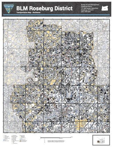 Transportation Map of the Northwestern part of the BLM Roseburg District area in Oregon. Published by the Bureau of Land Management (BLM).