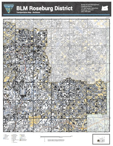 Transportation Map of the Northeastern part of the BLM Roseburg District area in Oregon. Published by the Bureau of Land Management (BLM).